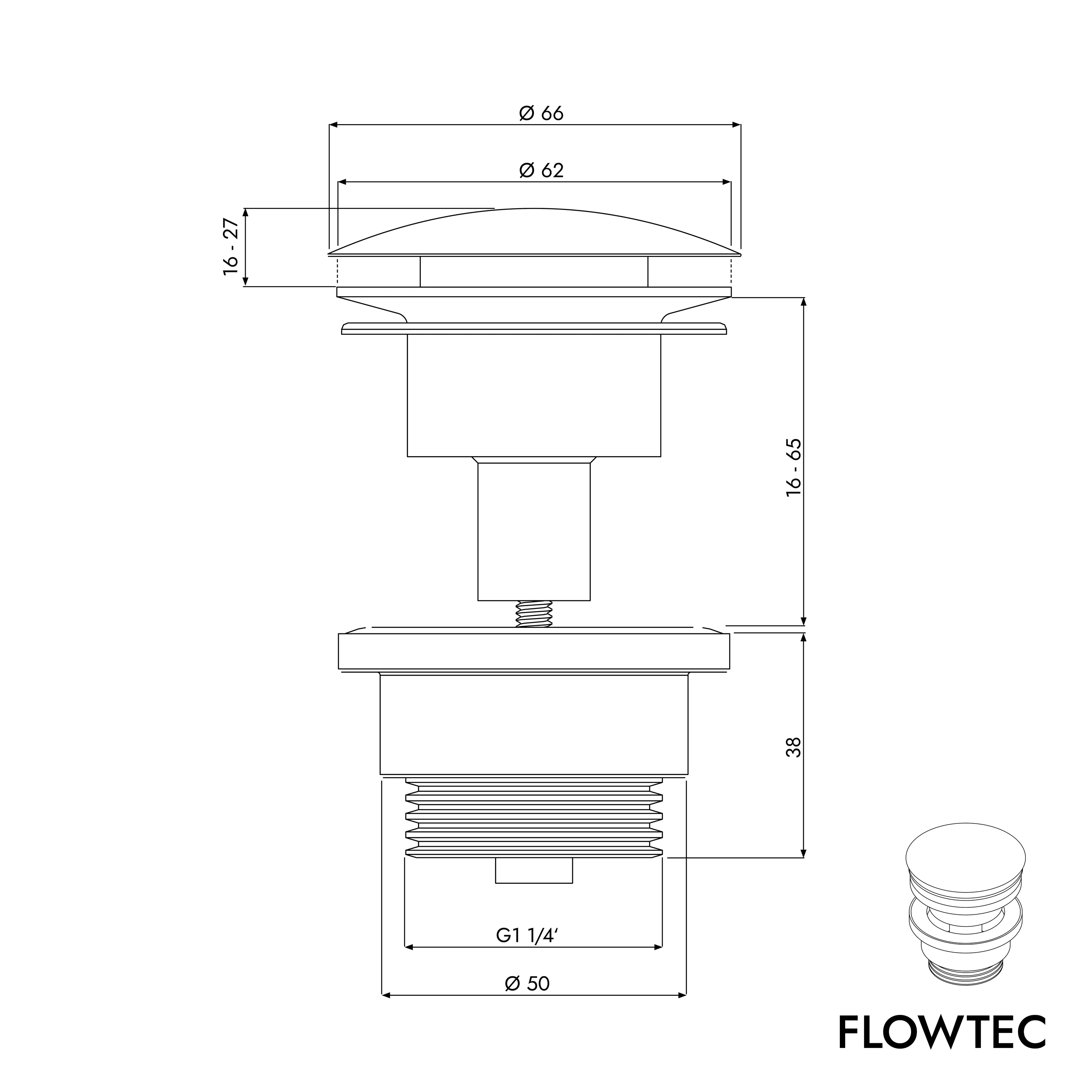 Avloppsventil FLOWTEC för tvättställ med översvämningsskydd - Image 36