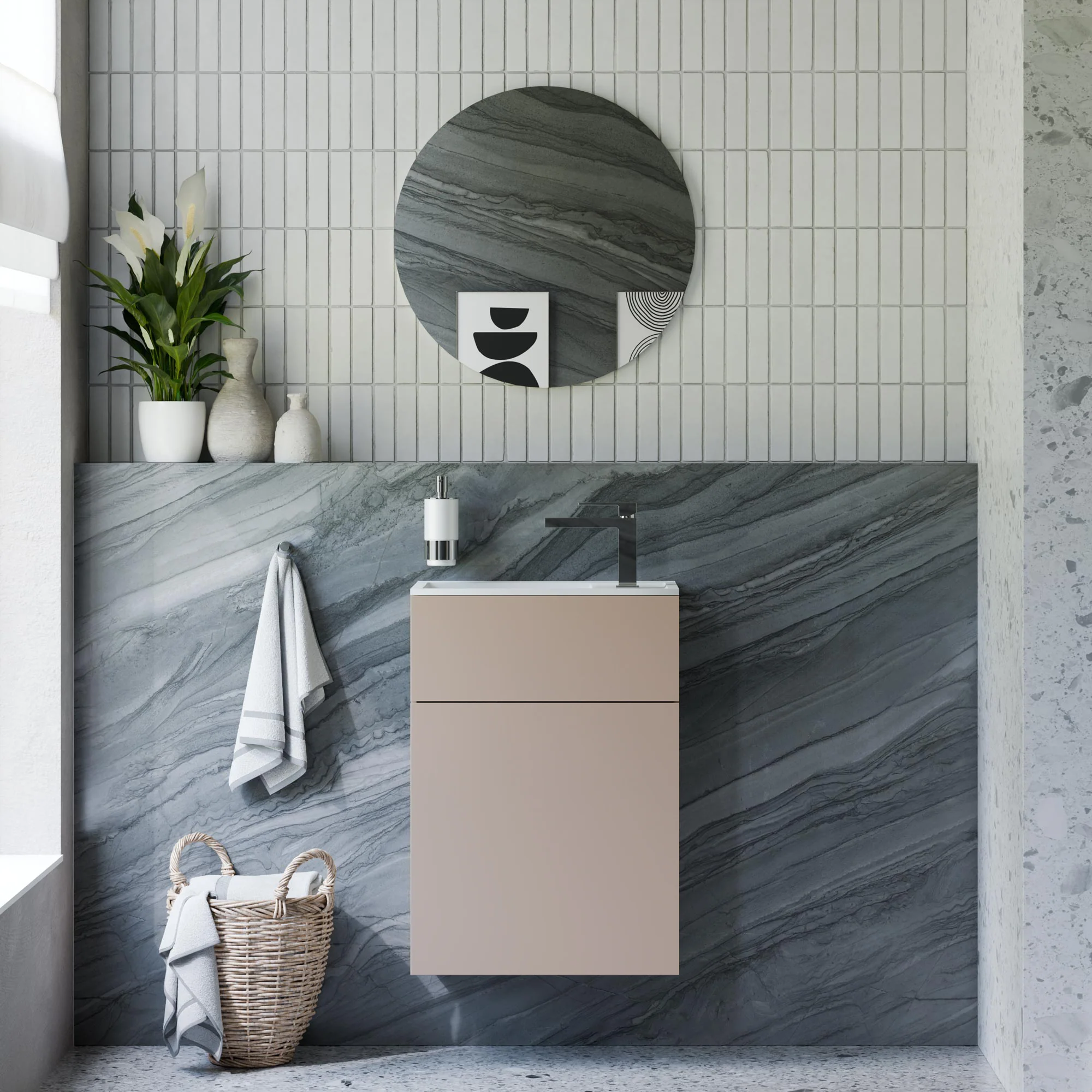 Badrumsmöbel-set KONDA 50 cm med mineralgjuten tvättställ