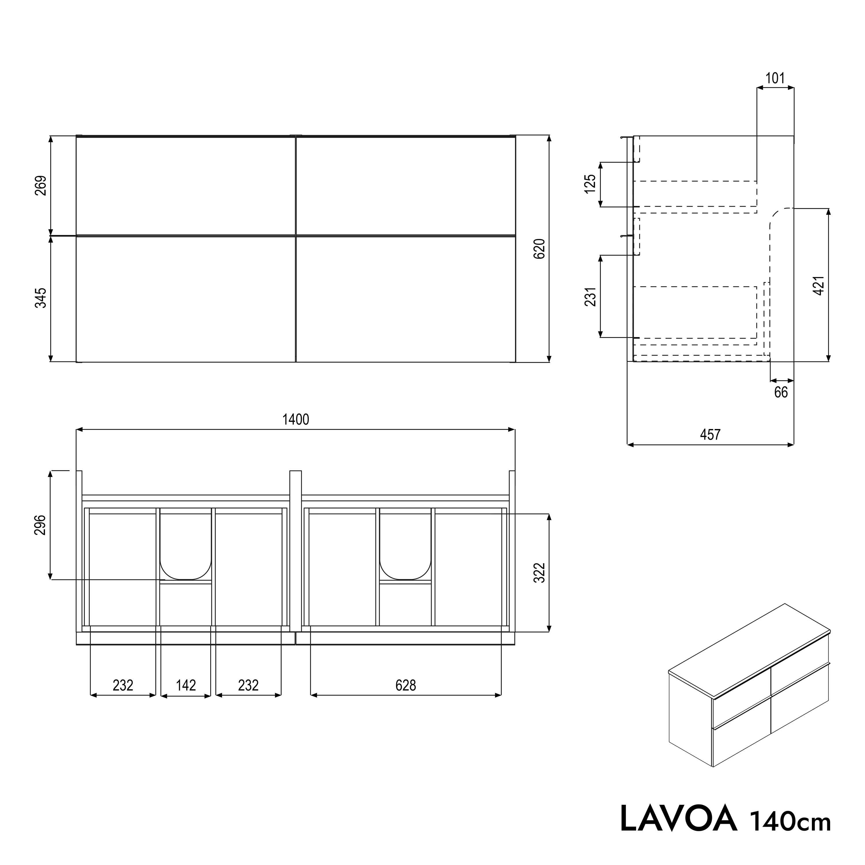 Badrumsmöbel underskåp LAVOA 140 cm - Image 91