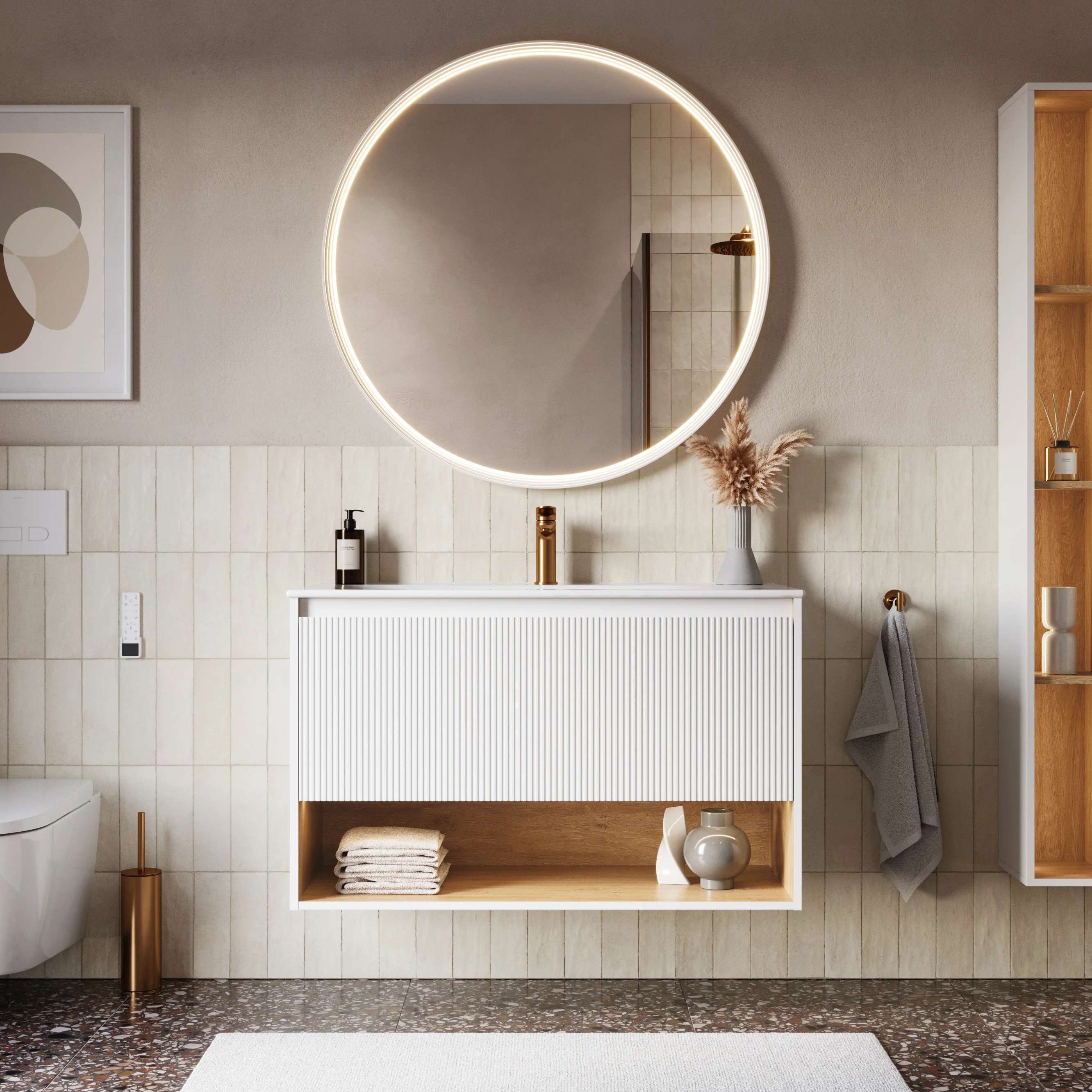Badrumsmöbel-set BELDIVO 100 cm med tvättställ - Image 73