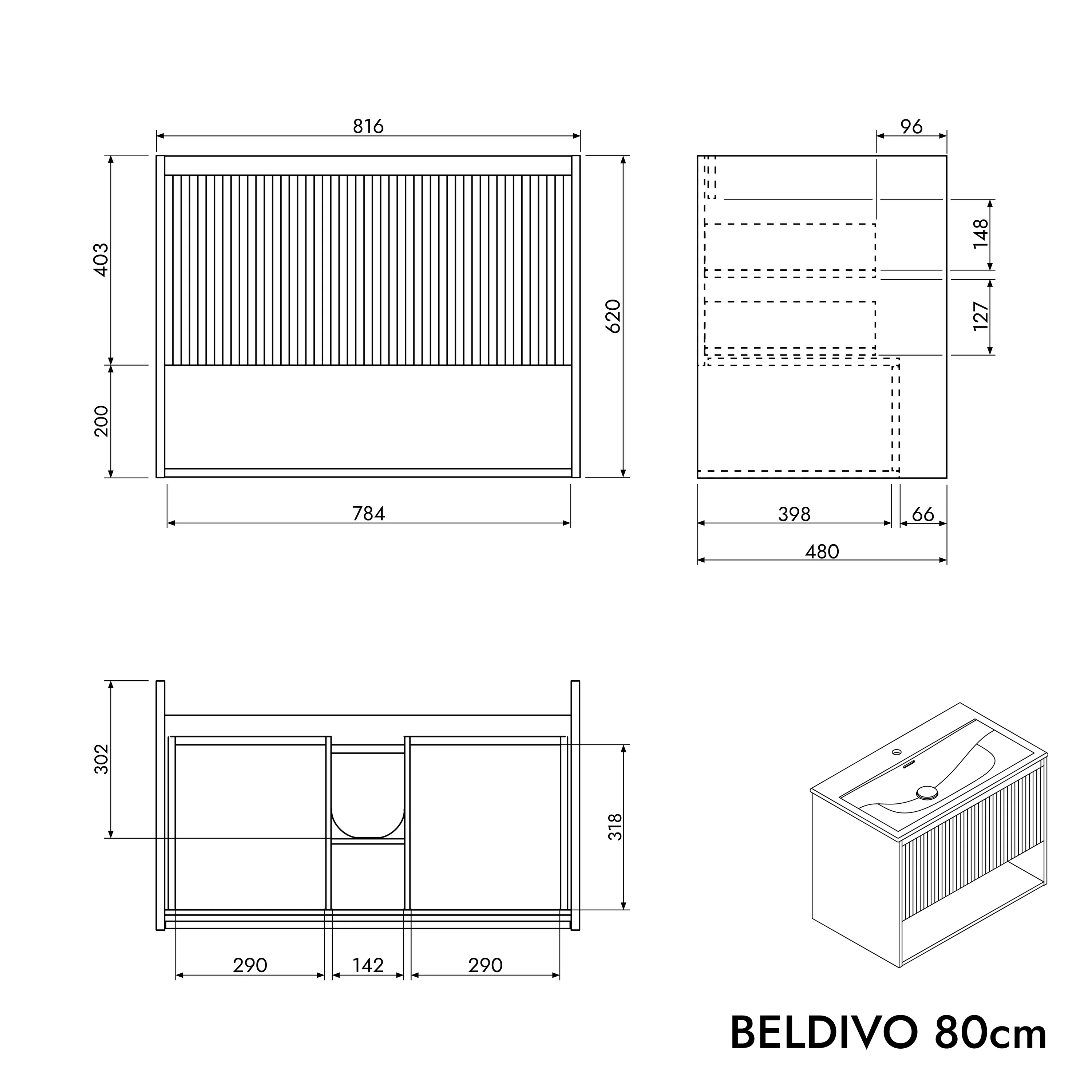 Badmöbelset BELDIVO 80 cm med tvättställ - Image 78