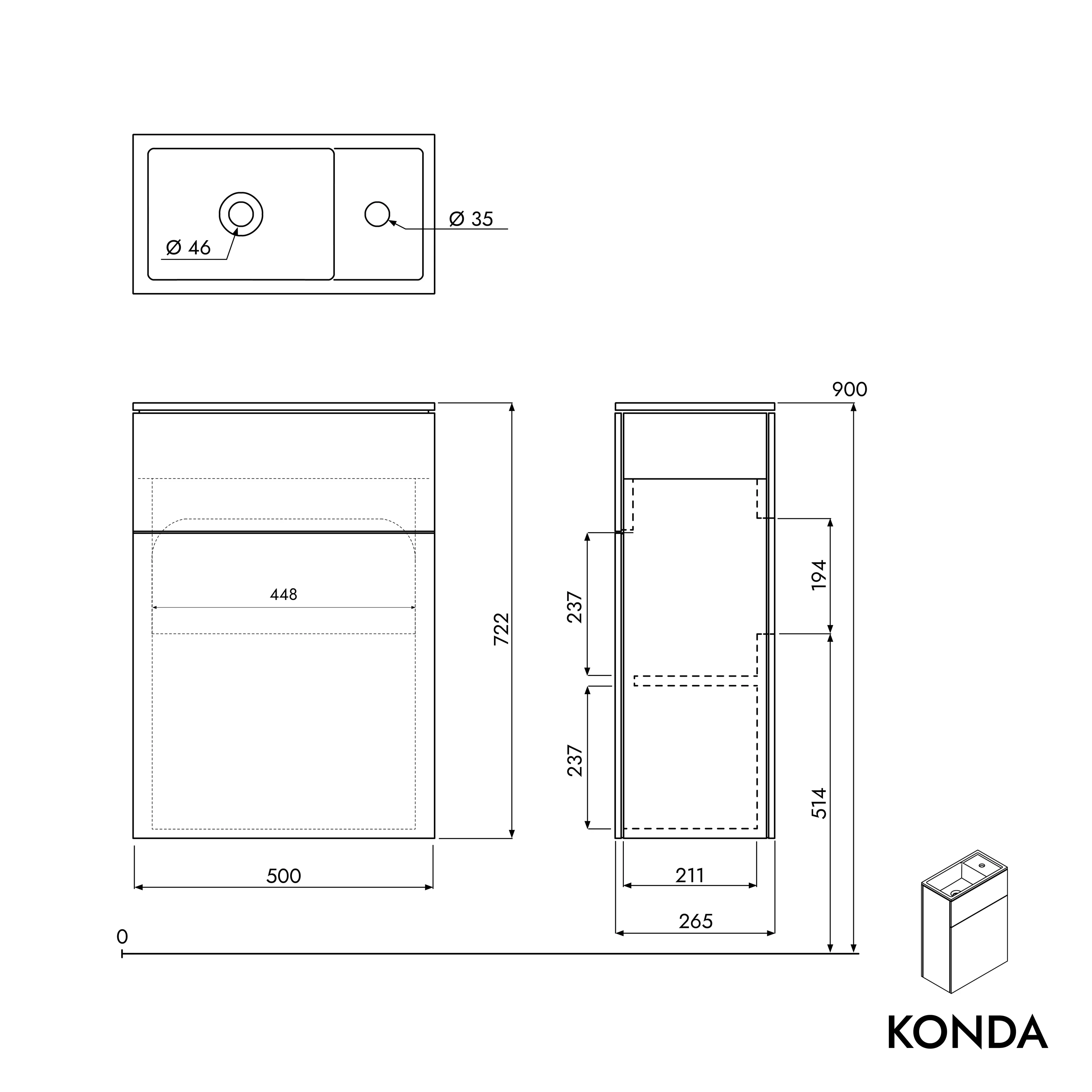Badrumsmöbelset KONDA 50 cm med mineralgjuten tvättställ - Image 31