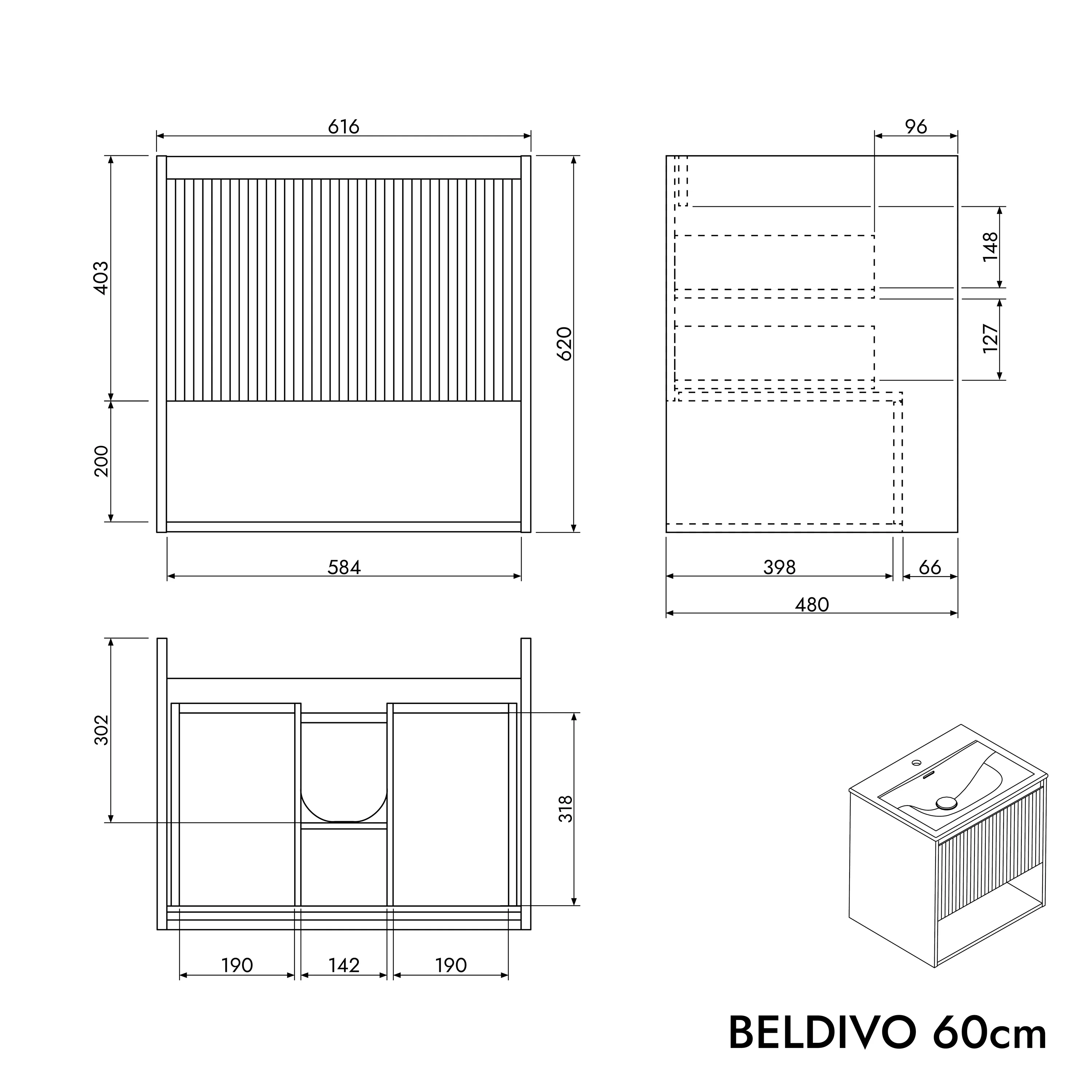 Tvättställsskåp BELDIVO 60 cm med handfat - Image 24