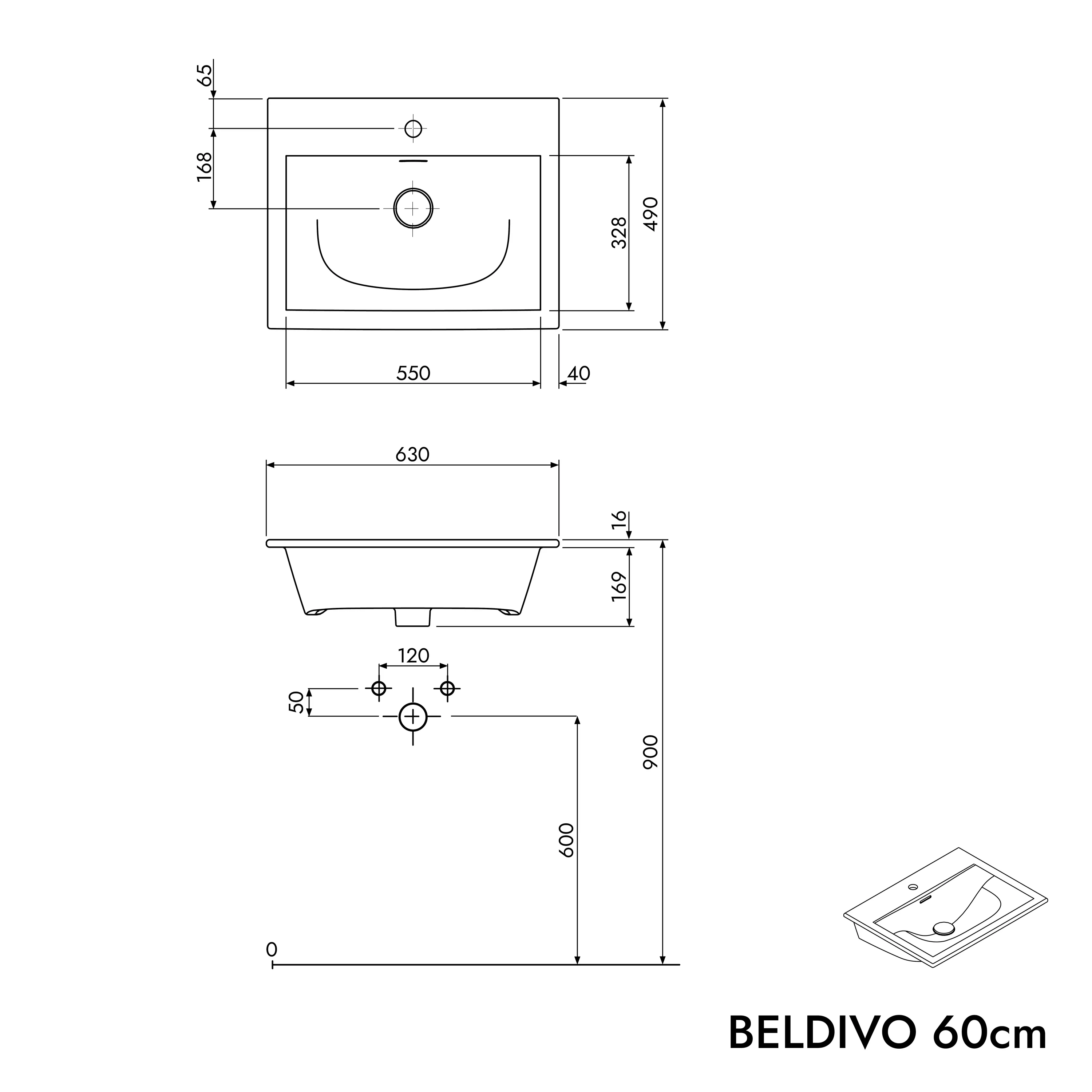 Tvättställsskåp BELDIVO 60 cm med handfat - Image 26