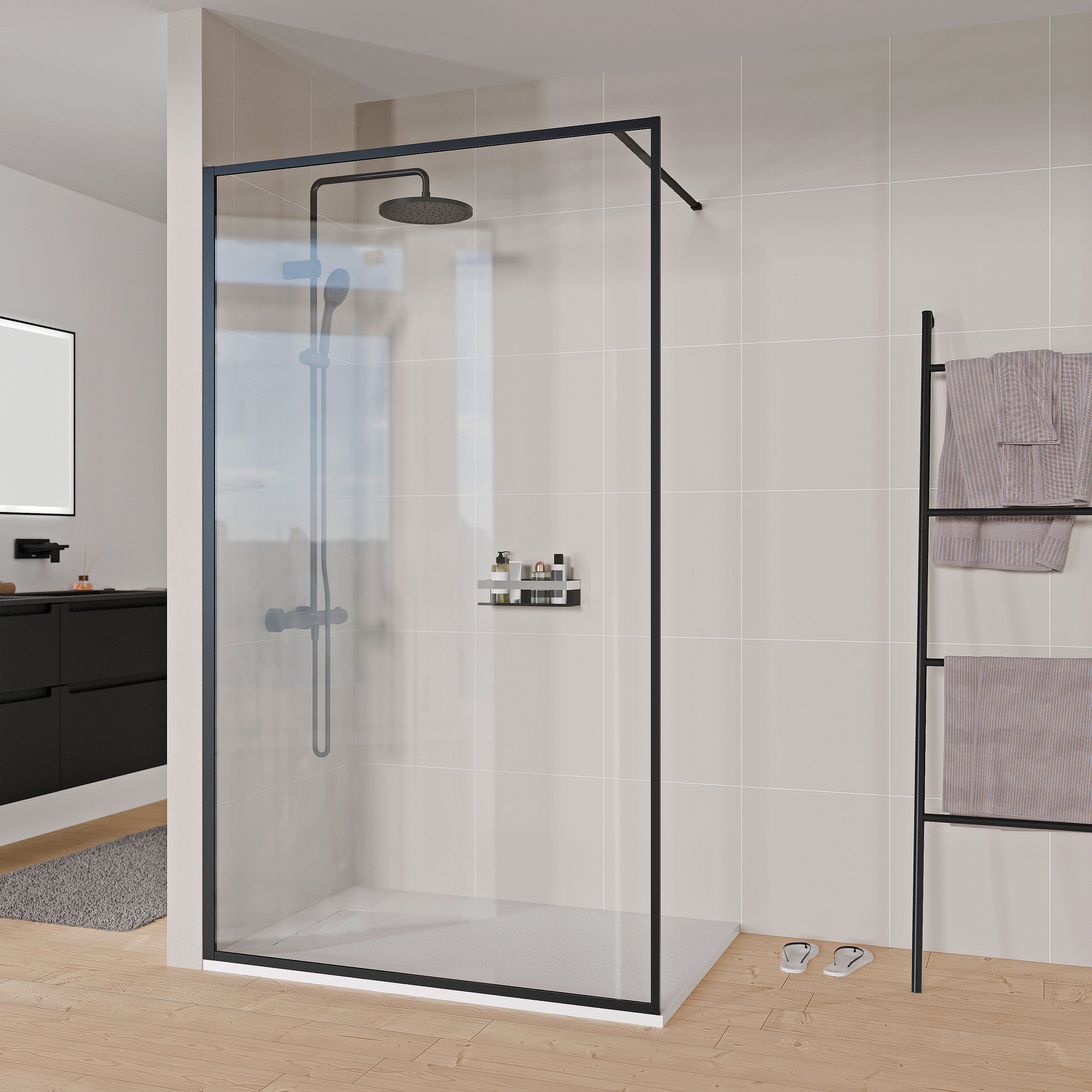 Duschkabin Walk-In 8mm Nano klarglas FRAME - höjd 200cm