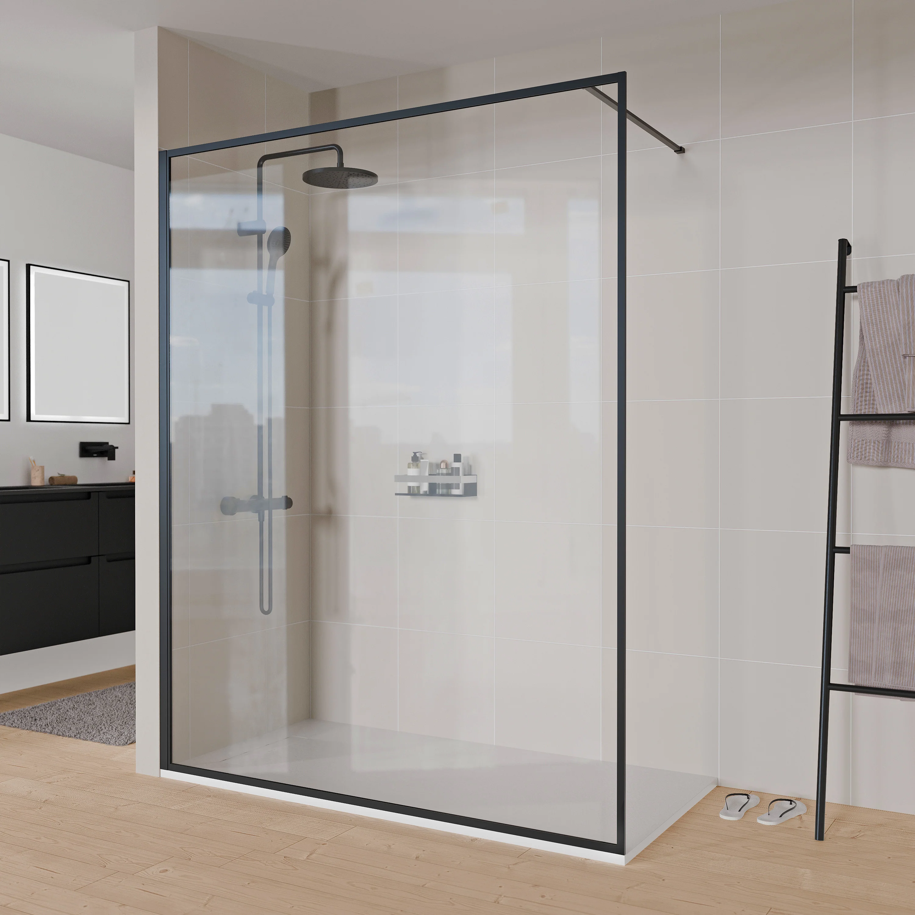 Duschkabin Walk-In 8mm Nano klarglas FRAME - höjd 200cm - Image 4