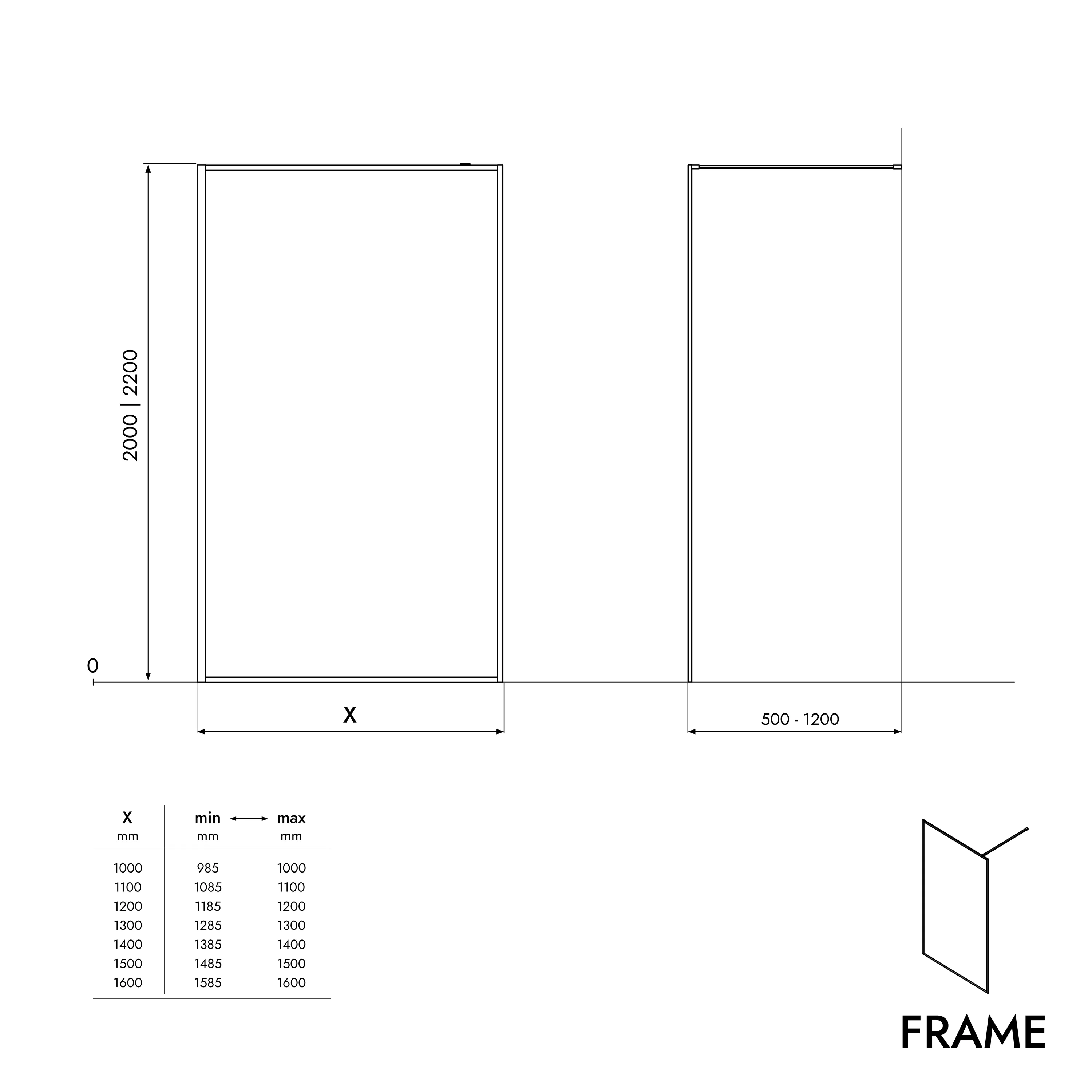 Duschkabin Walk-In 8mm Nano klarglas FRAME - höjd 200cm - Image 6
