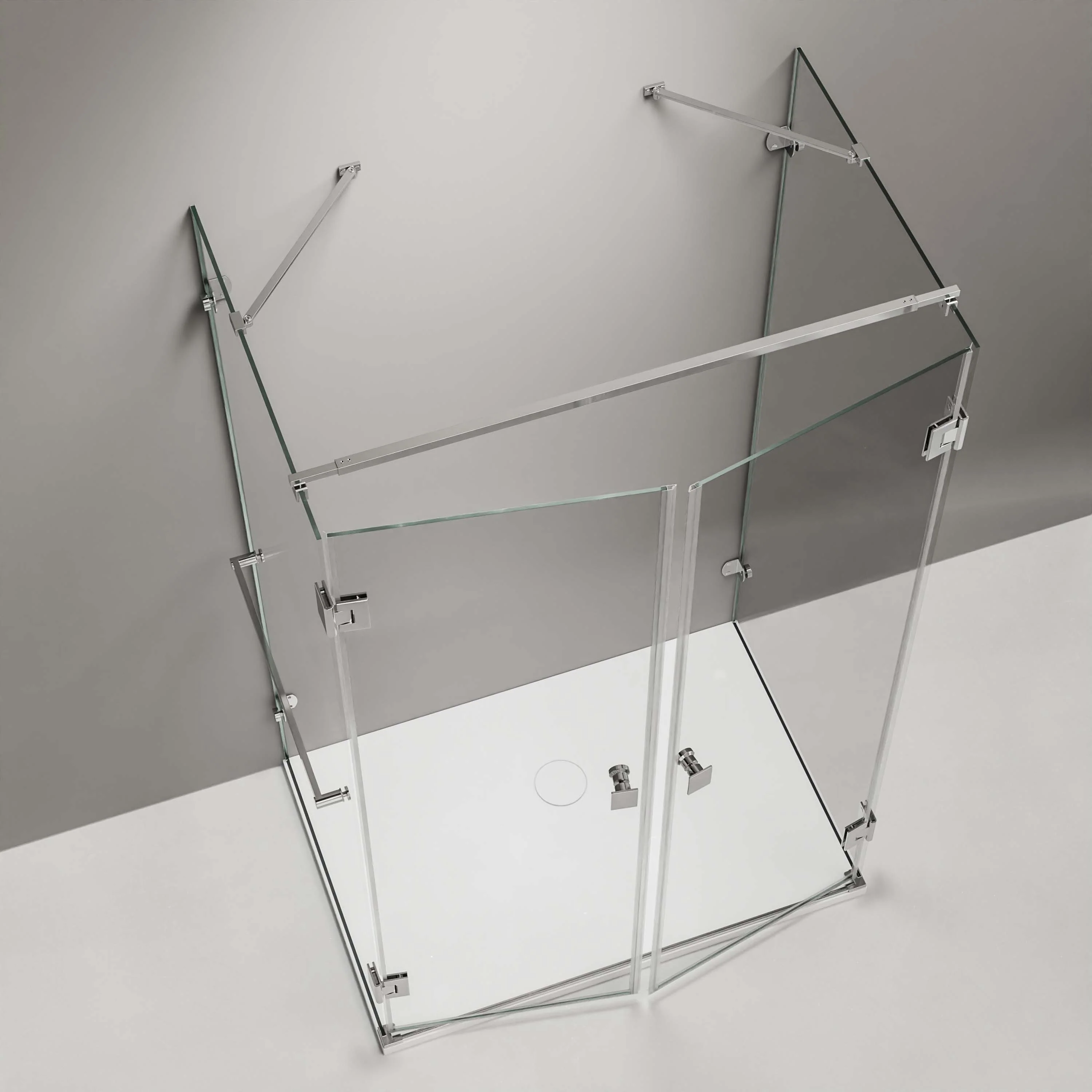 Duschvägg EX412 i U-form med gångjärnsdörrar - 8 mm - Nano äkta glas - 90 x 90 x 195 cm - Handdukstork - Image 3