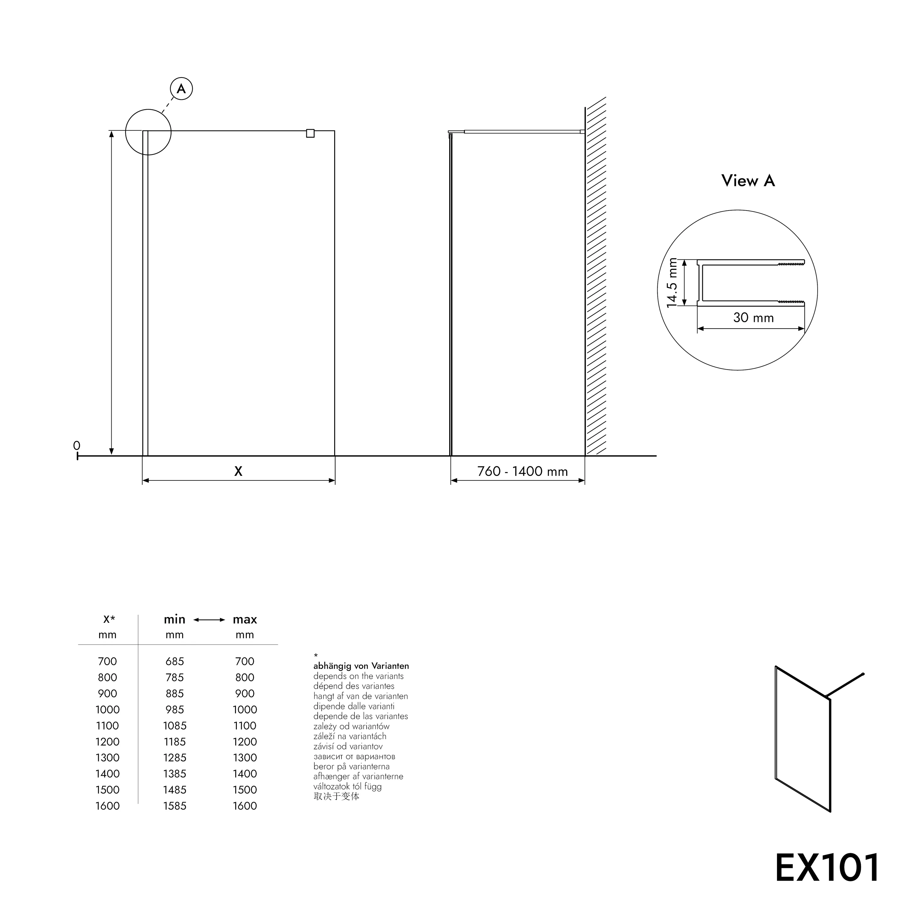 Duschvägg Walk-In Nano äkta glas EX101 - Image 9
