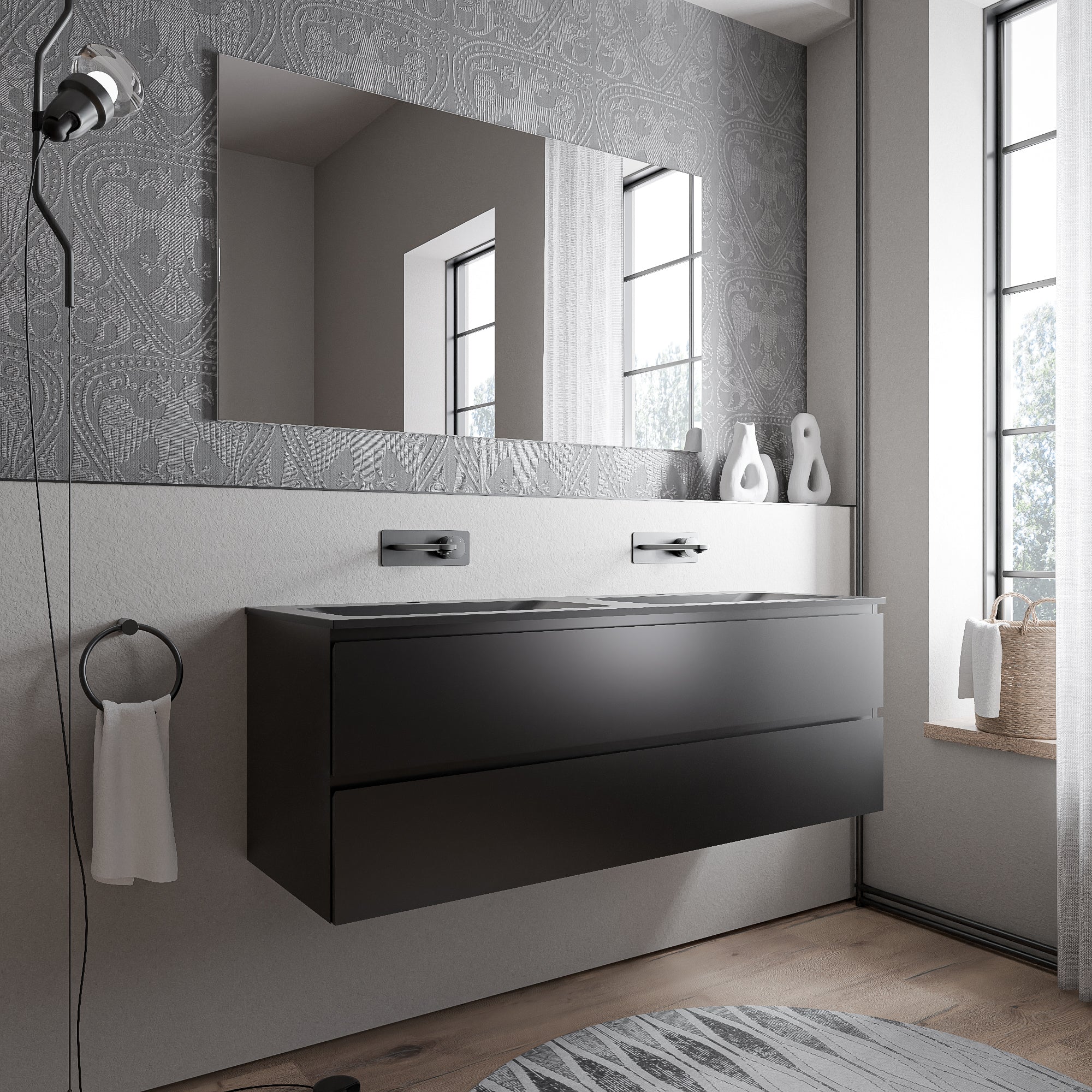 Tvättställsskåp AVA 160 cm med mineralgjutet tvättställ CREAM - Image 24