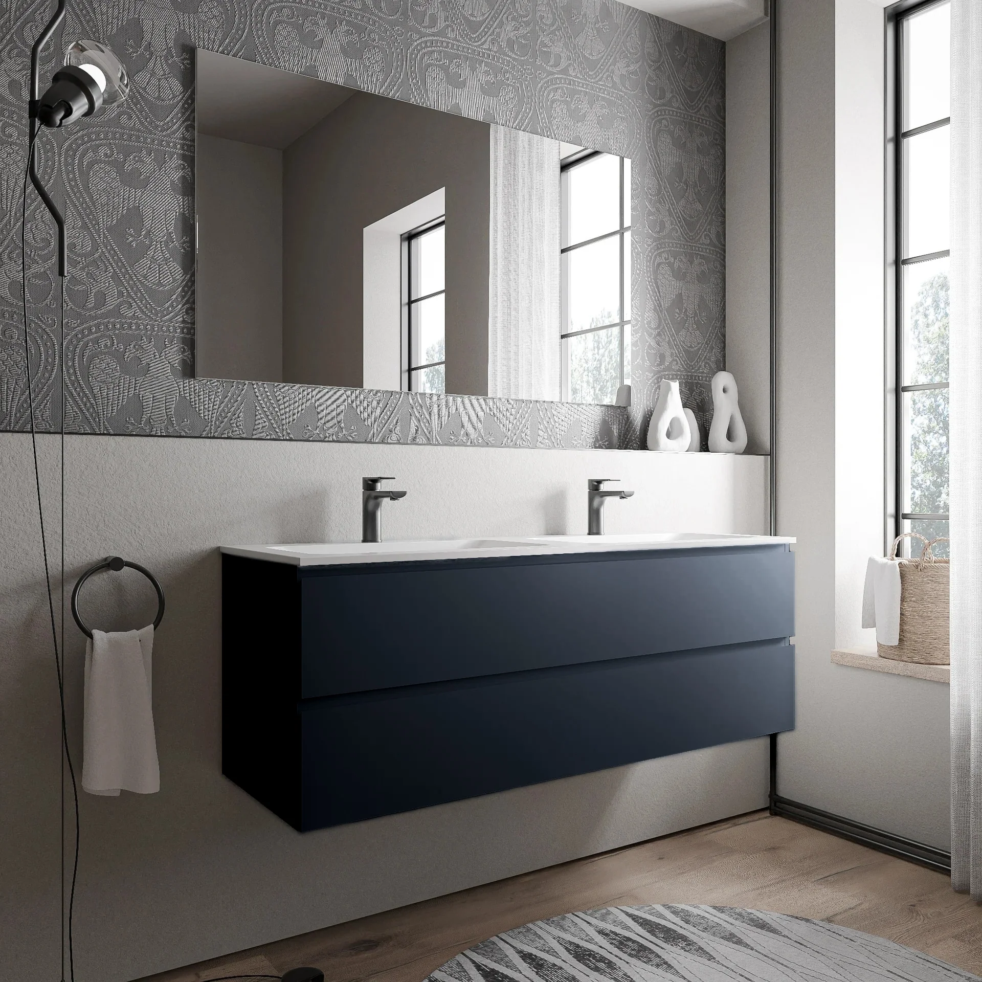 Tvättställsskåp AVA 160 cm med mineralgjutet tvättställ CREAM - Image 34