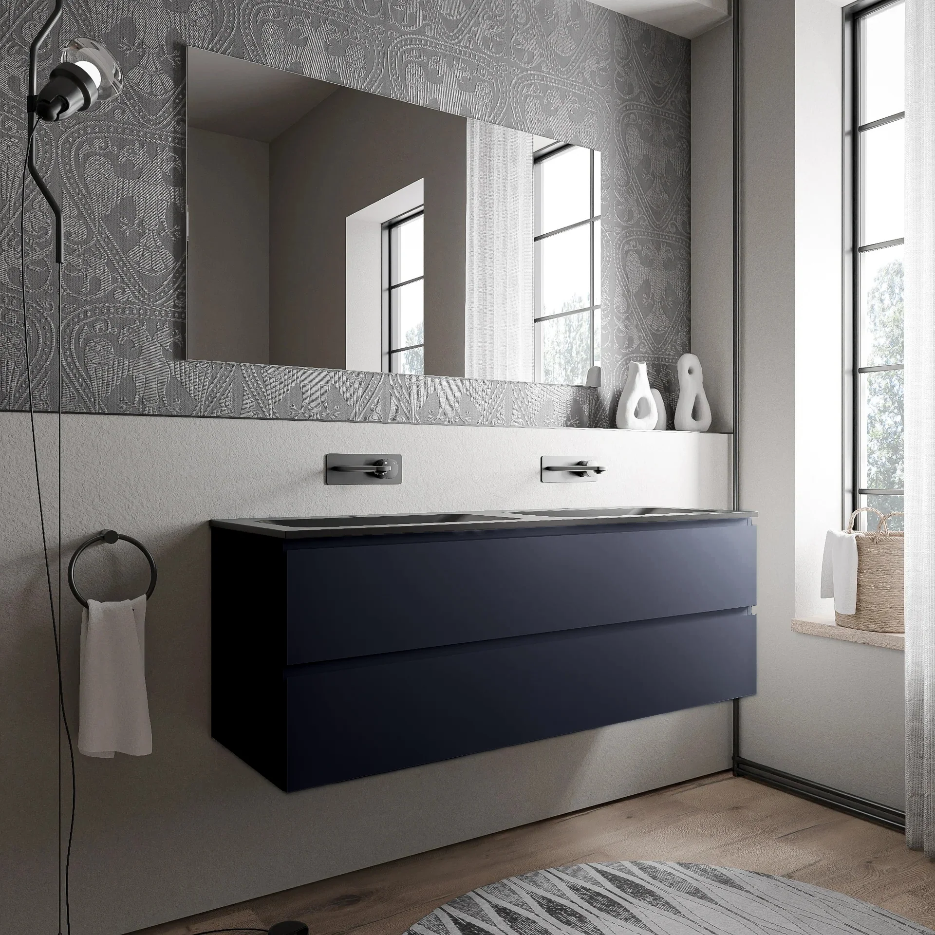 Tvättställsskåp AVA 160 cm med mineralgjutet tvättställ CREAM - Image 40