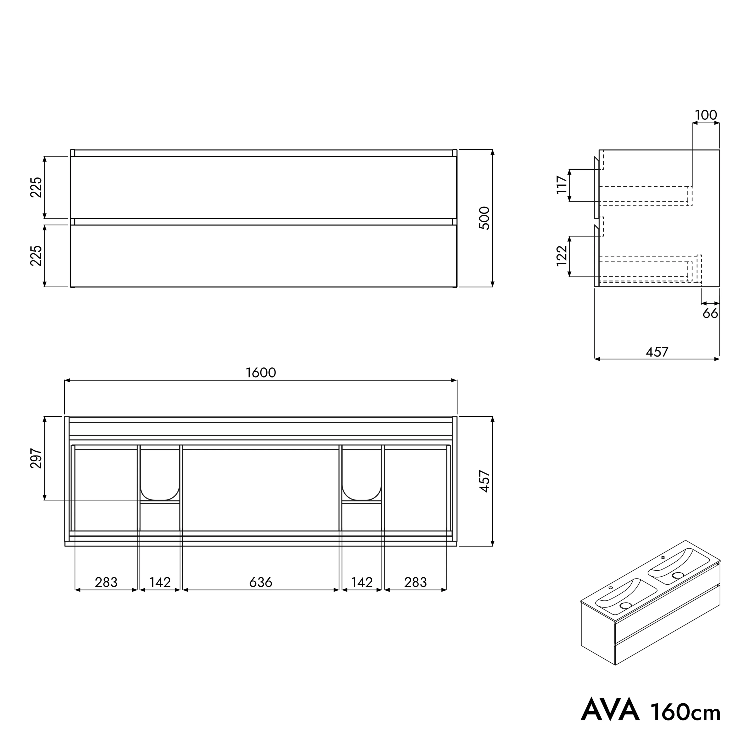 Tvättställsskåp AVA 160 cm med mineralgjutet tvättställ CREAM - Image 48
