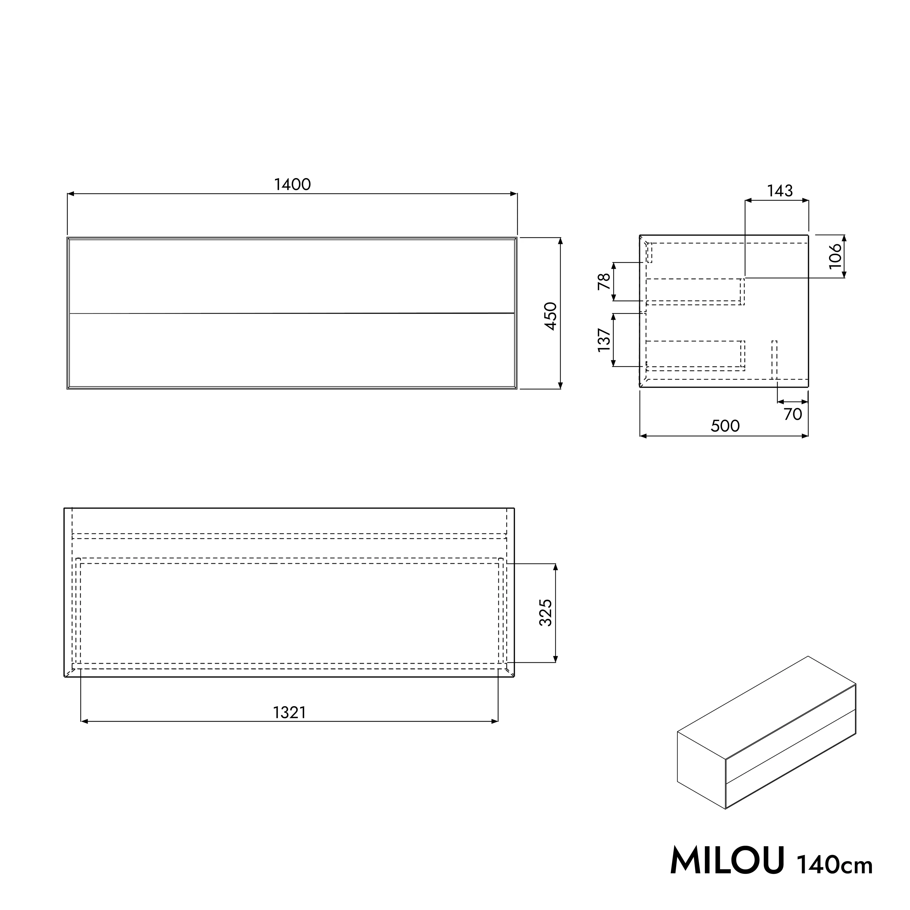 Underskåp MILOU 140 cm för bänkskiva tvättställ - 2 lådor - Image 19