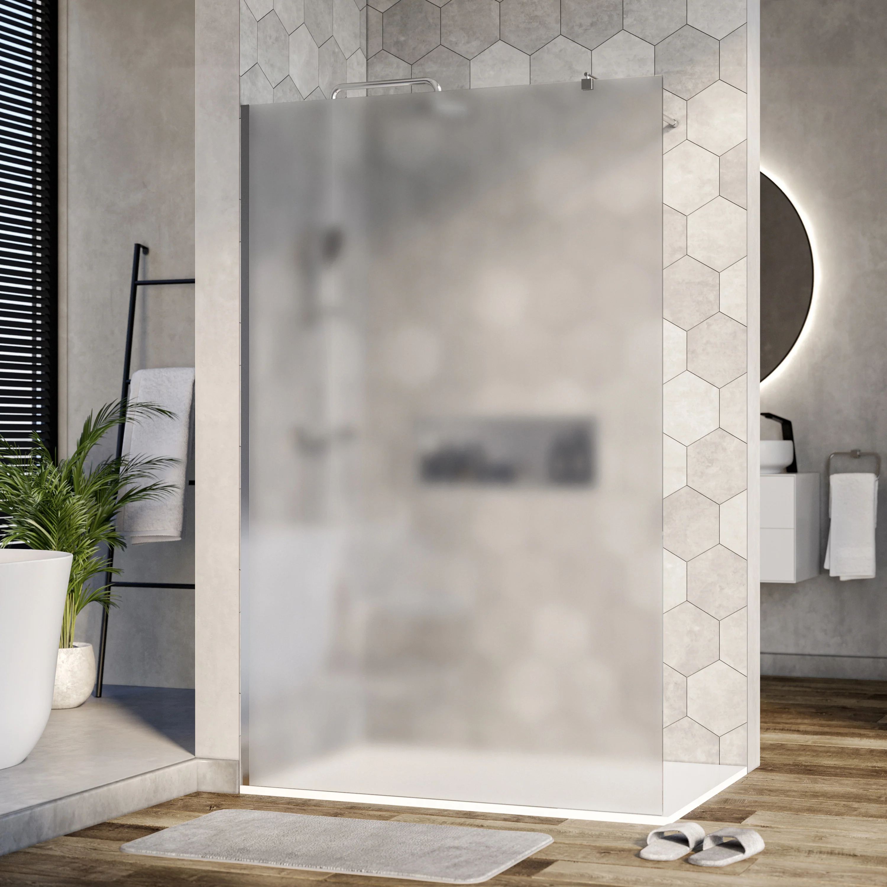 Walk-in duschvägg EX101 - 10 mm NANO äkta glas - satin glas - valbar bredd - Image 3