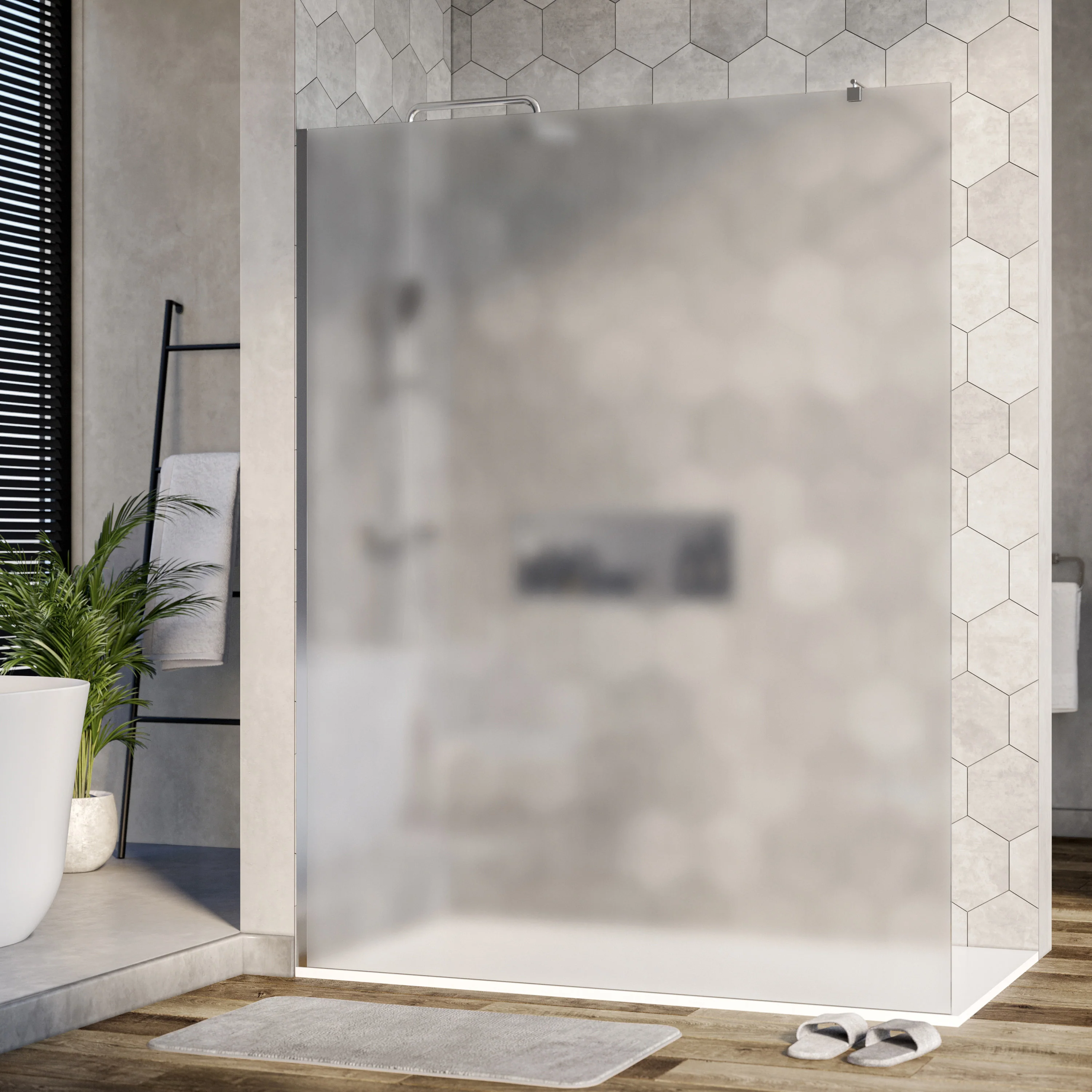 Walk-in duschvägg EX101 - 10 mm NANO äkta glas - satin glas - valbar bredd - Image 5